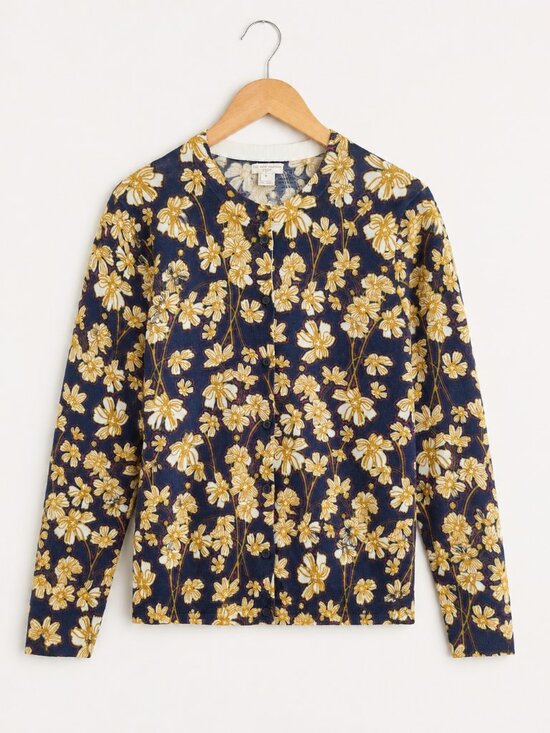 J. Crew Sweaters - J.Crew M Cotton Floral Knitted Cardigan Navy Botanical Print Brunch Cottagecore